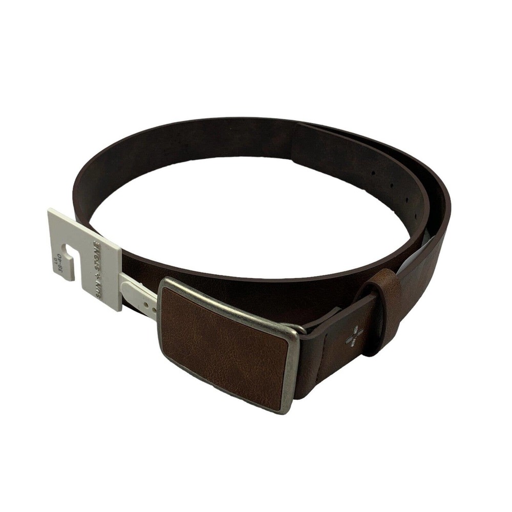 Sun + Stone Mens Faux Leather Plaque Buckle Belt Brown L 38-40